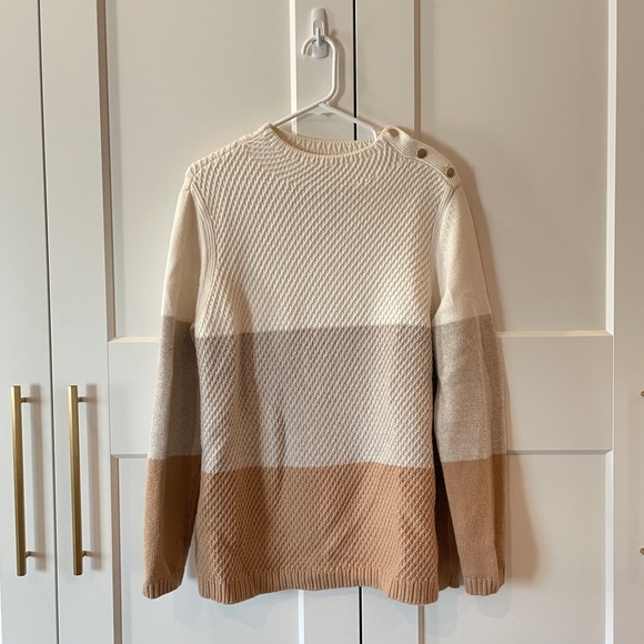 Talbots Neutral Colorblocked Sweater with Gold Button Detail - Picture 2 of 7